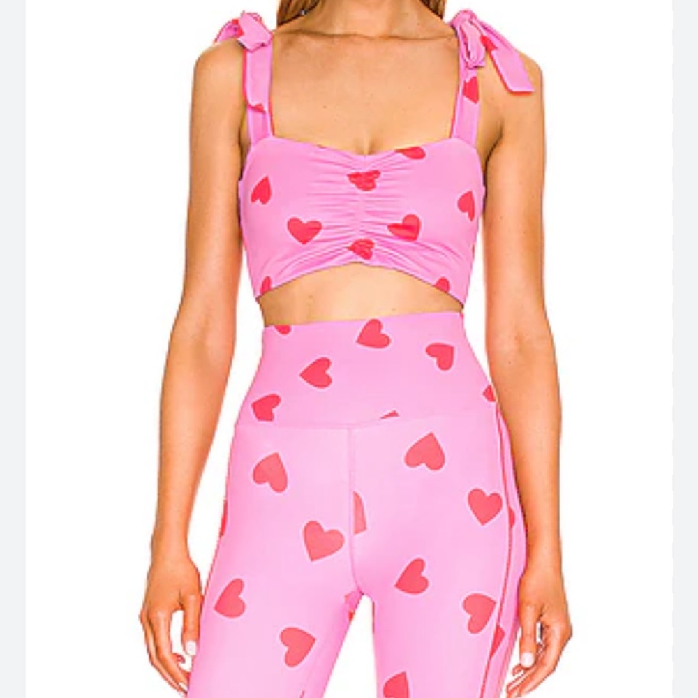 Beach Riot Pink Heart Print Leggings & Crop Top Set